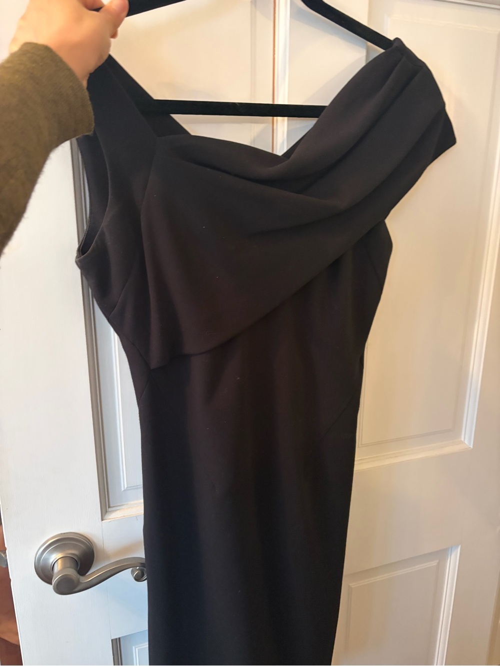 bebe Black One-Shoulder Draped Cocktail Dress